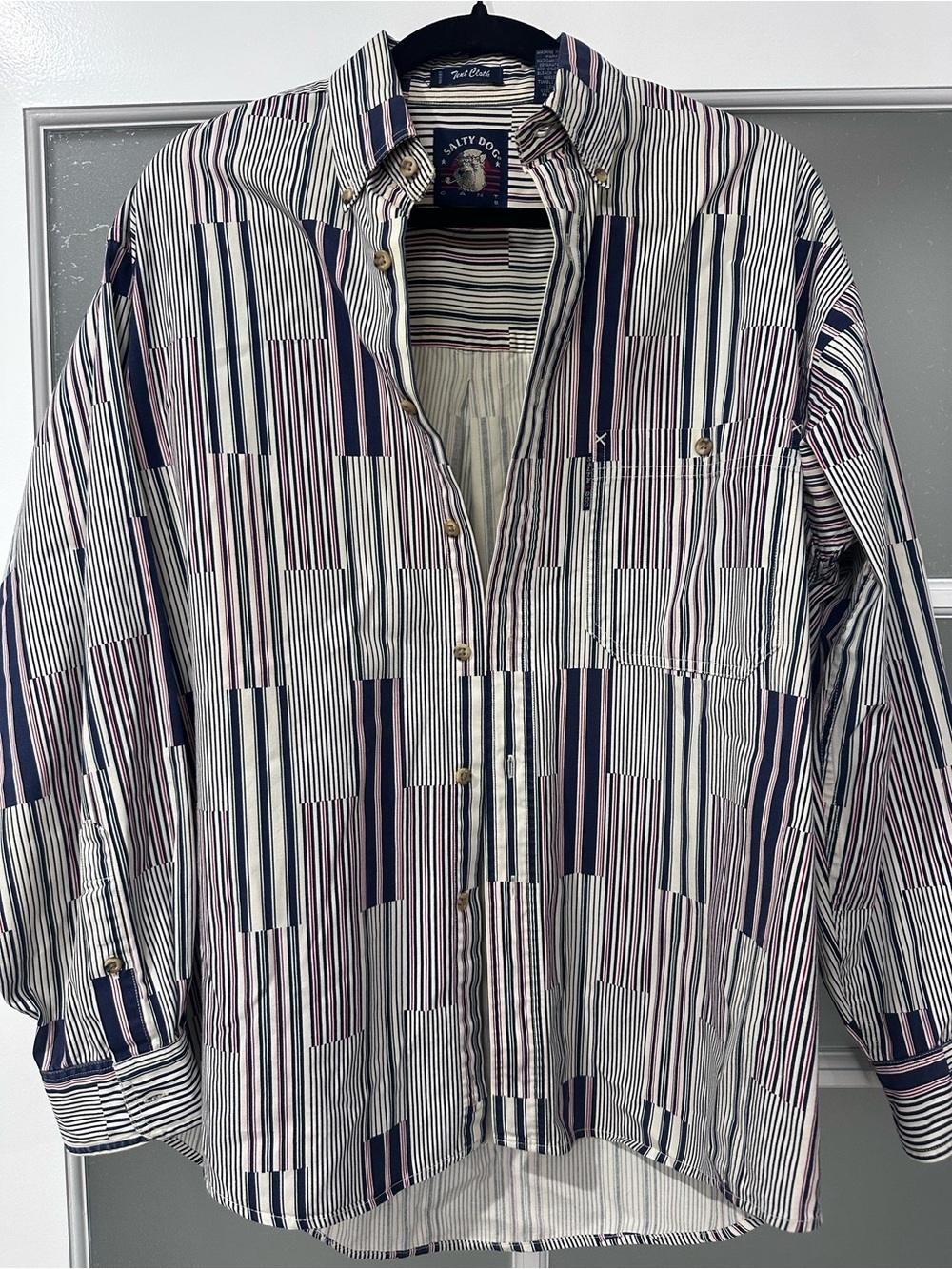Salty Dog Vintage Men's Long Sleeve Stripe Patchwork Button Down Shirt